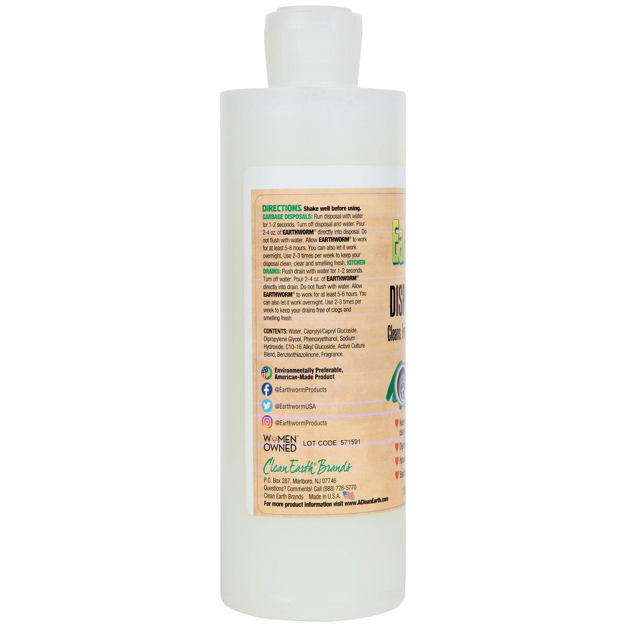 Earthworm Garbage Disposal Cleaner and Odor Eliminator/Disposal Care Removes Buildup, Cleans, and Freshens your Kitchen Sink - 16 Oz, Fresh Lemon