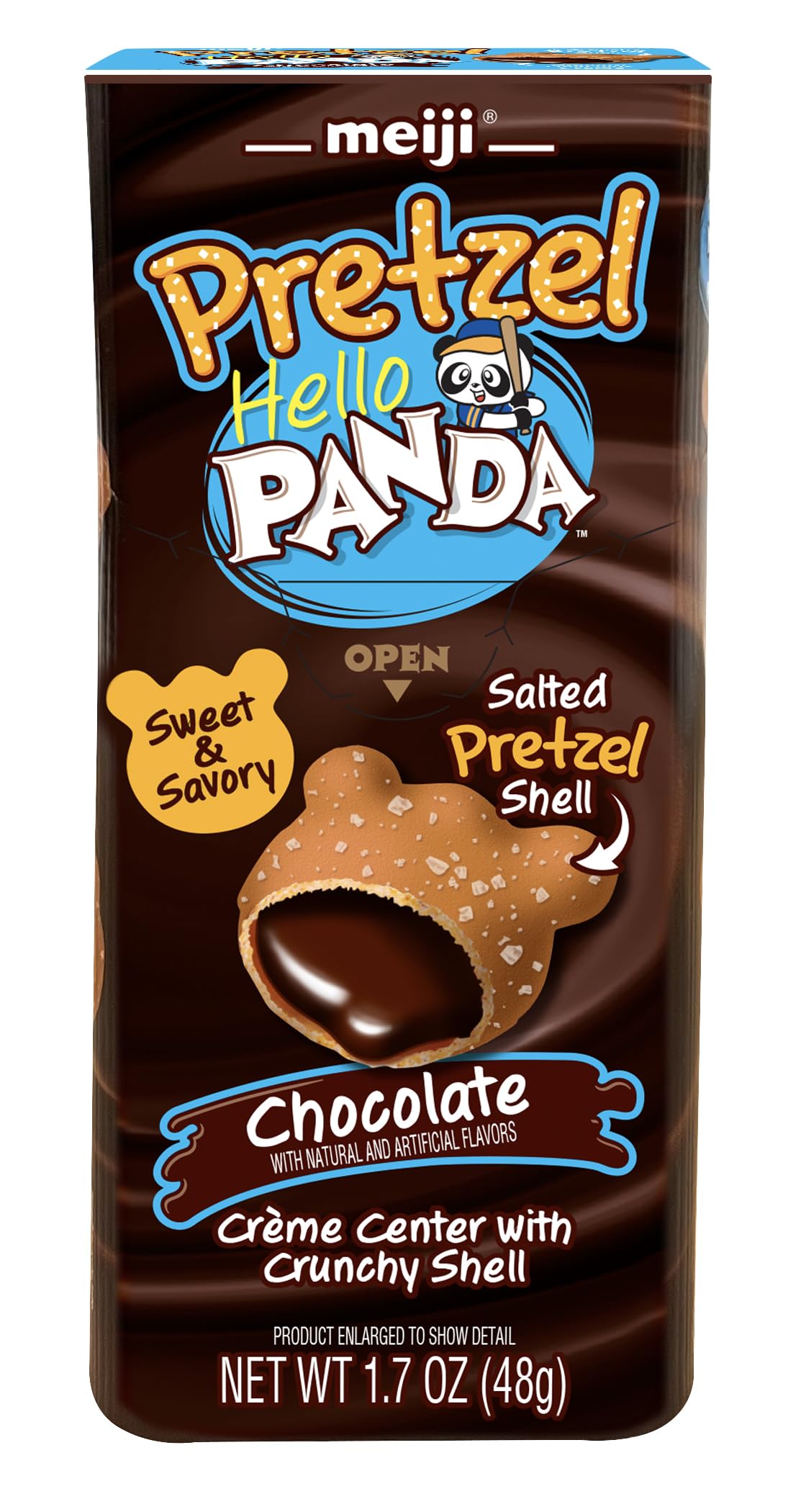 MEIJI Hello Panda Pretzel Cookies, Chocolate Crème Filled - 1.7oz, Pack of 10 - Crunchy Pretzel Shell with Smooth Delicious Crème