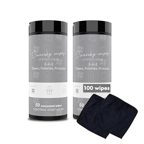 Swanky Stainless Steel Cleaner Wipes - Grime & Grease Remover Kitchen Cleaning Supplies - Clean & Shine, For Stove Top, Refrigerator, Sink, Oven