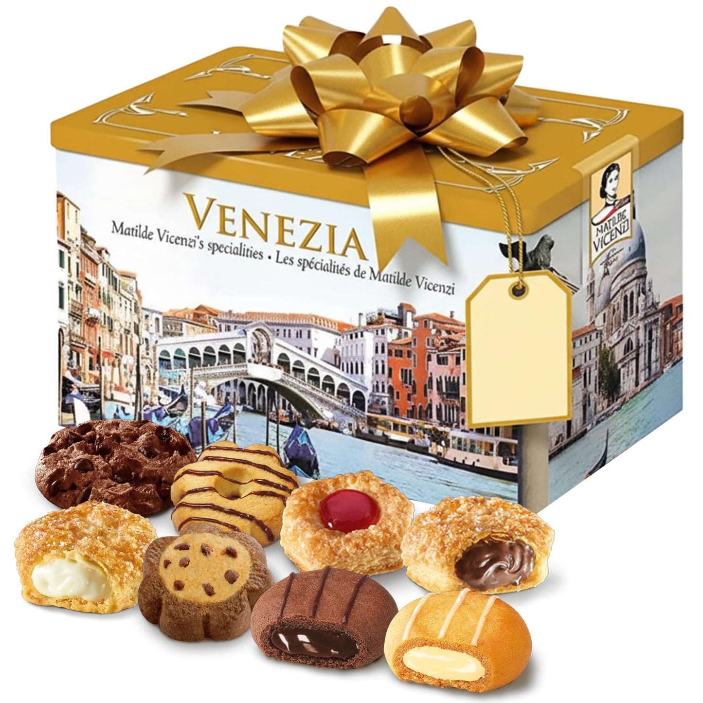 Matilde Vicenzi Venezia Cookie Gift Tin - Italian Pastries & Cookies in Individually Wrapped Trays - Gourmet Gifts for Teachers, Fathers Day