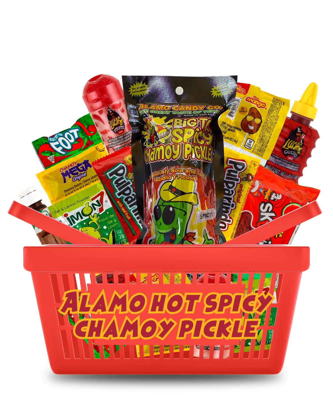 Alamo Hot Spicy Chamoy Pickle Kit, Mexican Candy Mix make the Famous TikTok Trend, (13 Pieces) Includes Original Alamo Spicy Dill Pickle, Baby Lucas