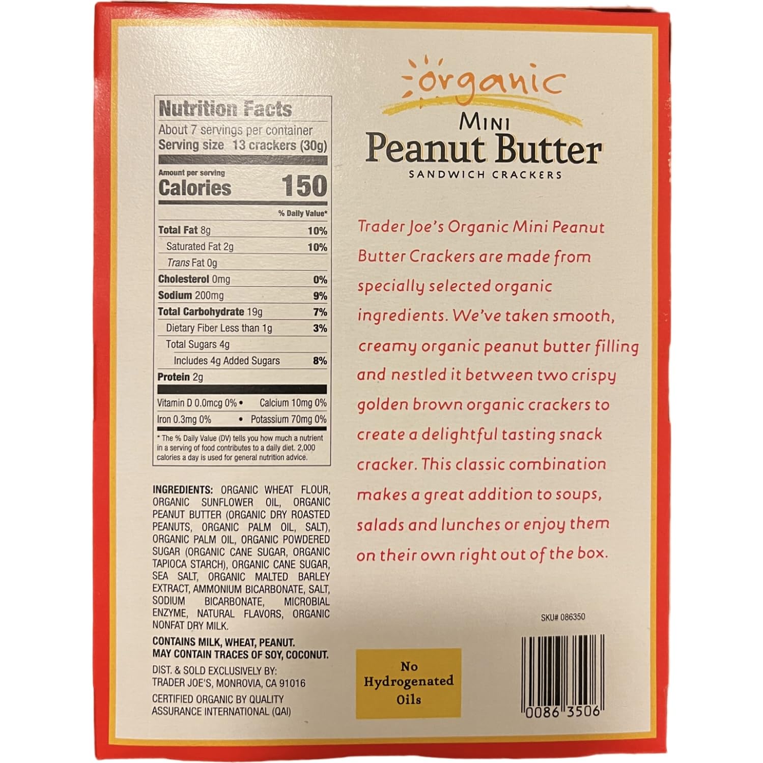 Trader Joe's Organic Mini Peanut Butter Sandwich Crackers (Pack of 2)