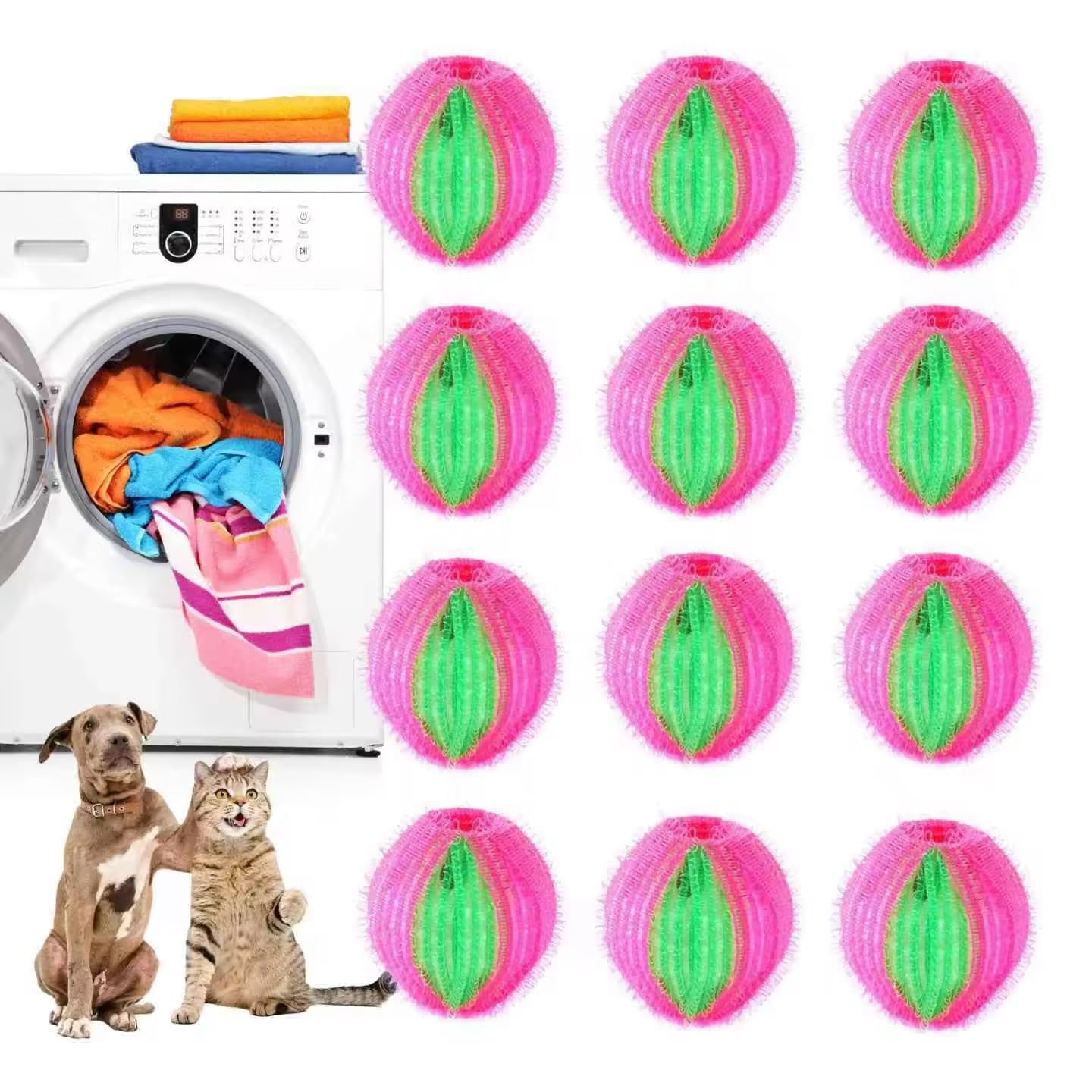 Kysee Lovely 12 PCS Pet Hair Remover for Laundry, Fur Ball Laundry Pet Hair Remover, Say Goodbye to Dog & Cat Hair on Clothes! Reusable Fur Catcher