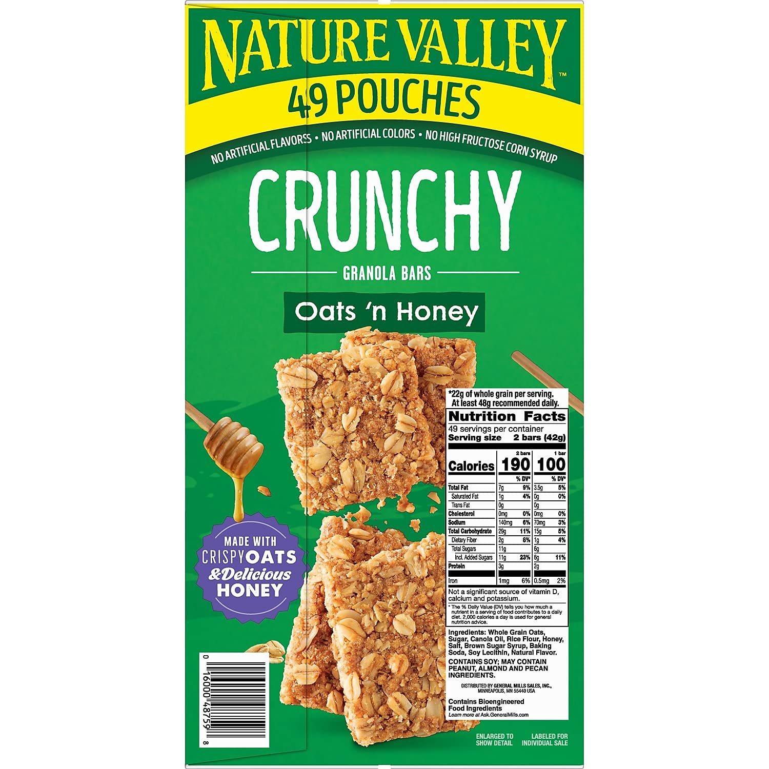 Nature Valley Crunchy Granola Bars Oats 'N Honey 15 Two Bar Pouches (30 Bars) - 1.5 Oz. Each - Small Storage Space Friendly