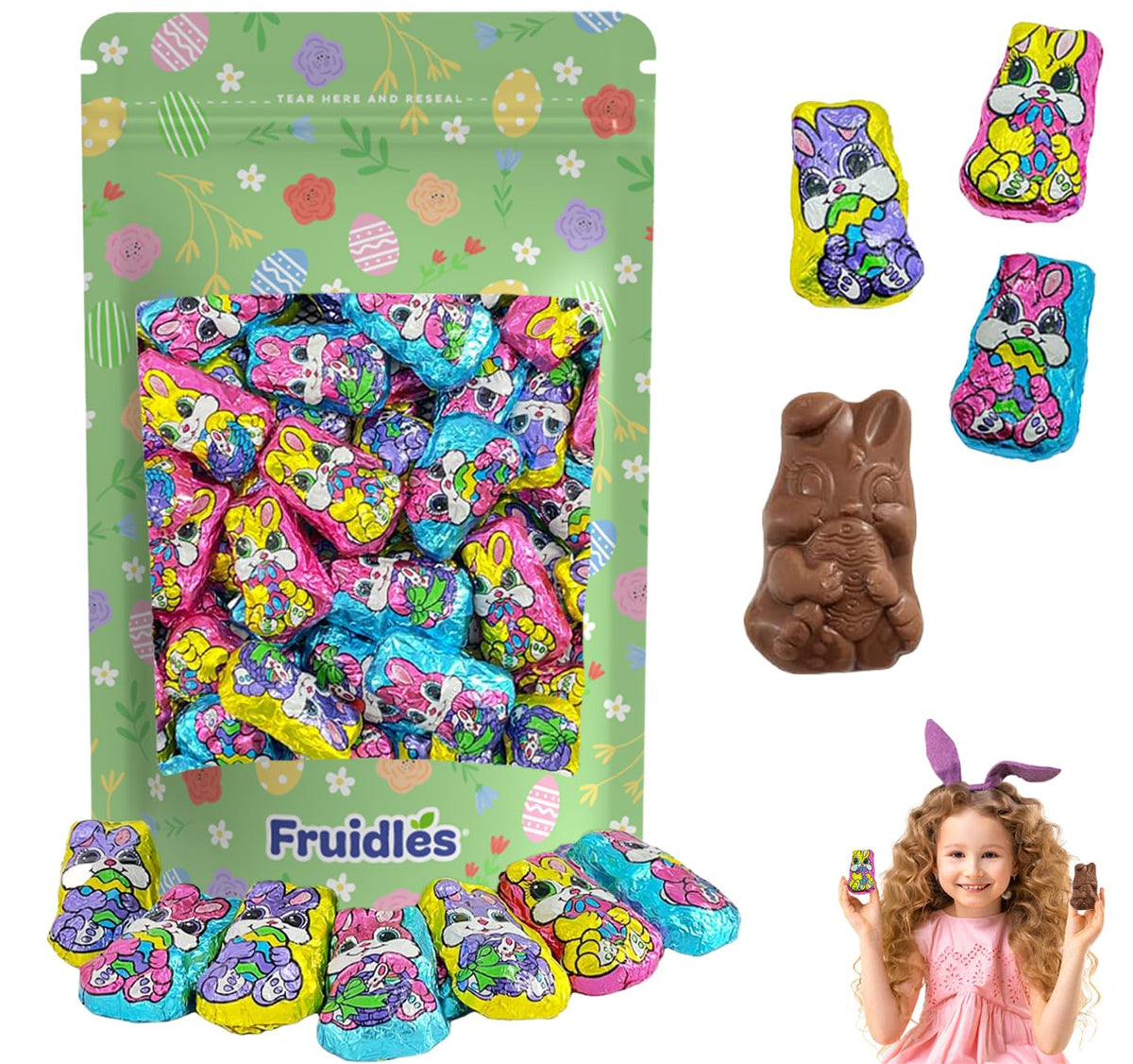 Half Pound Easter Milk Chocolate Bunnies, Smooth & Creamy Party Bag Fillers, Individually Wrapped Multicolor Foils Approx 20 Pcs