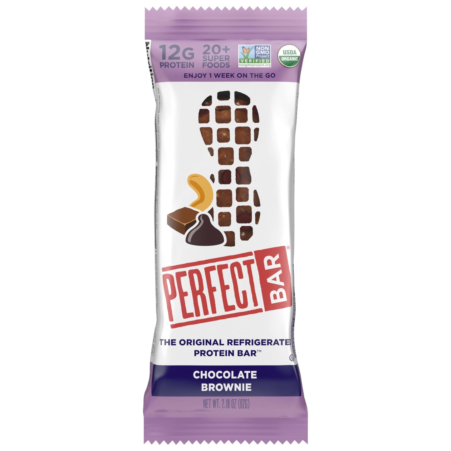 Perfect Bar Organic Chocolate Brownie Cashew Butter and Peanut Butter Protein Bar, 2.2 oz
