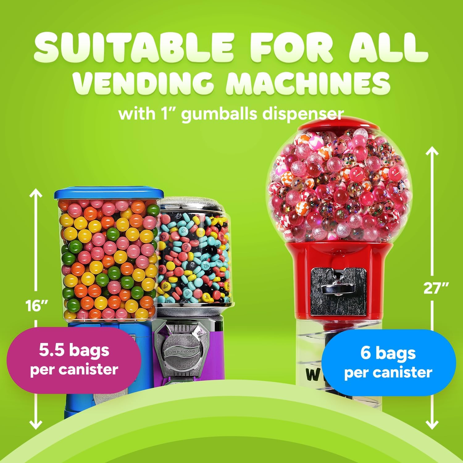 Gumballs for Gumball Machine - 1 Inch Large Gum Ball - Green Apple Flavored Chewing Bubble Gum Green Gumballs for Kids - Bulk Gum Balls 1.7 Lb