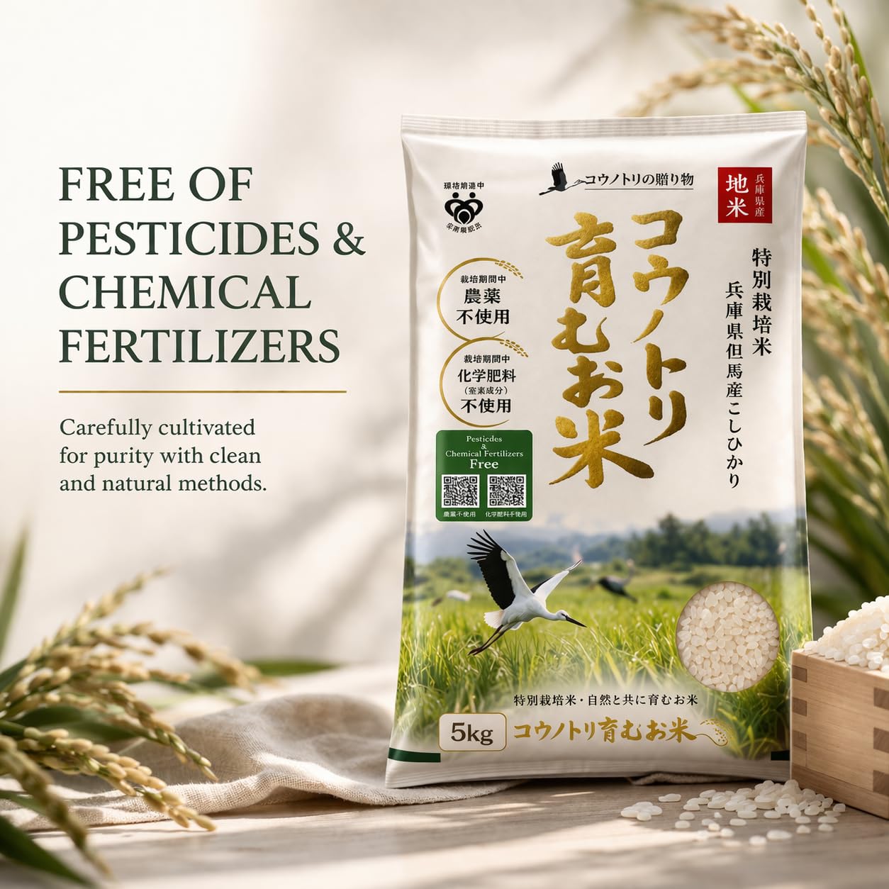 Premium Kounotori All-Natural Koshihikari Sushi Rice - Free of Pesticides & Chemical Fertilizers! Luxurious Special A Grade Rice, Exclusively Grown in Hyogo Prefecture, Japan ?????? ????? - 11 Pounds