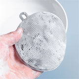 4PCS Silicone Dish Scrubber, Multipurpose Round Silicone Sponges Reusable Dish Brush Dish Brush for Kitchen Dish Dishes Fruits Vegetables(Gray+White)