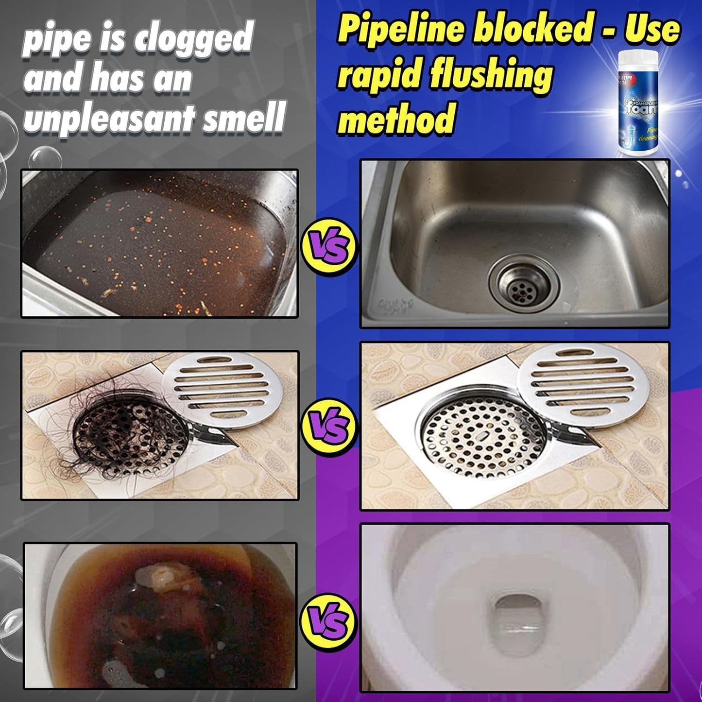Drain Cleaner, Drain Clog Remover, Pipeline Dredging Agent, Powerful Pipe Dredging Agent, Powerful Sink & Toilet & Kitchen & Bathroom Cleaning 4 in 1