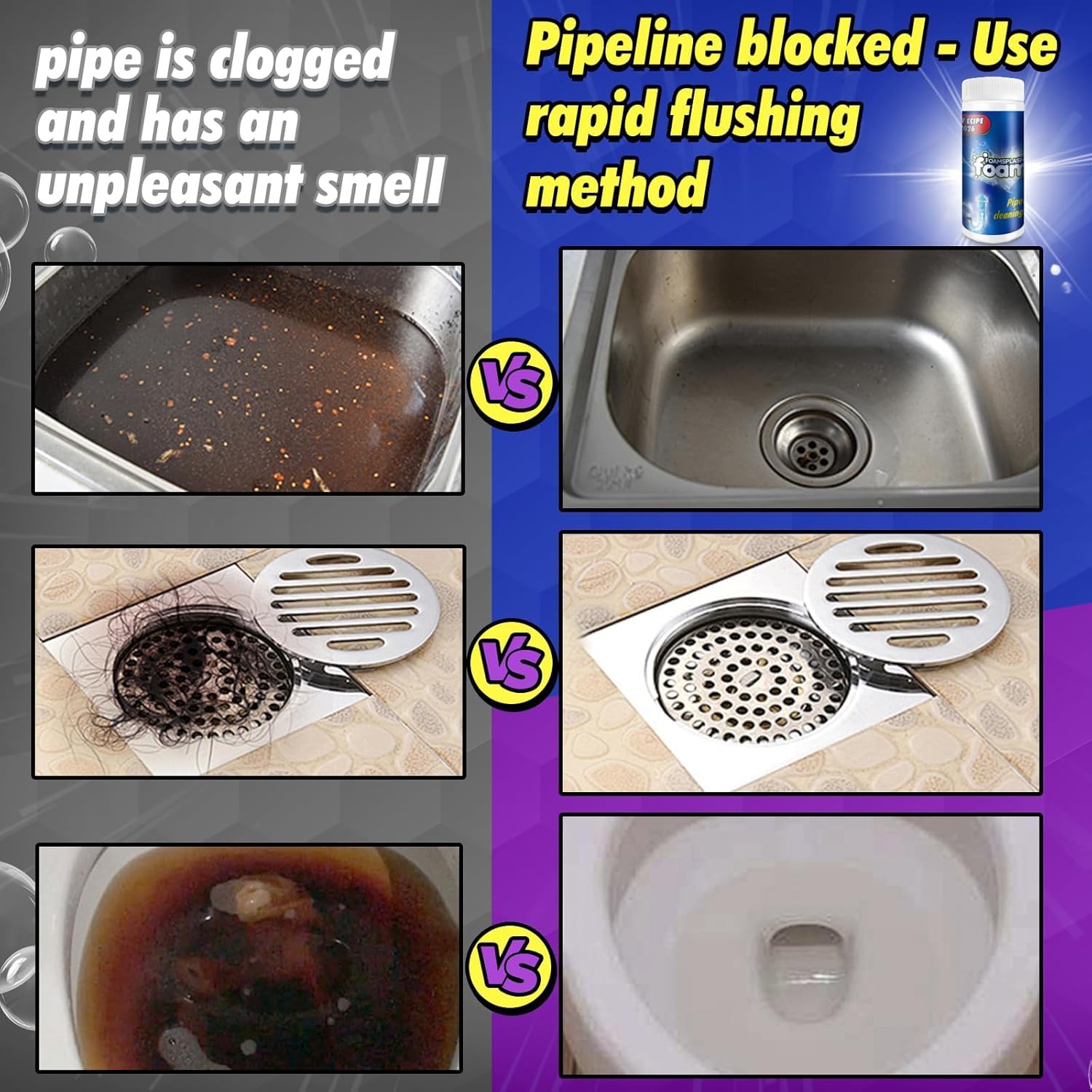 Drain Cleaner, Drain Clog Remover, Pipeline Dredging Agent, Powerful Pipe Dredging Agent, Powerful Sink & Toilet & Kitchen & Bathroom Cleaning 4 in 1