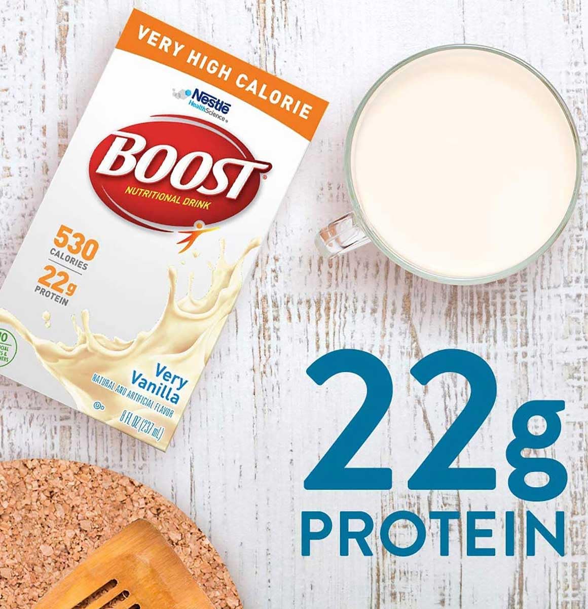 Boost Very High Calorie Nutritional Drink Very Vanilla, Made with Natural Vanilla Flavor & No Artificial Flavors, Colors & Sweeteners, 8 FL OZ (Pack