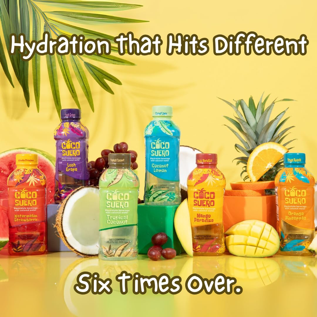 Coco Suero Electrolyte Coconut Water - 12-Pack | 100 Calories, Fat-Free, Packed with B3, B6, B12 for Energy & Hydration | No Artificial Flavors |