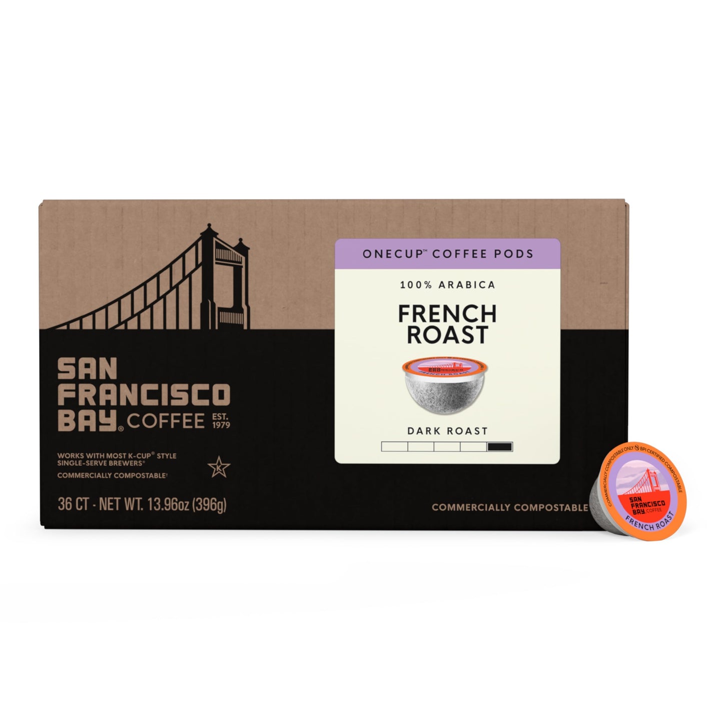 San Francisco Bay K-Cup Coffee Pods, French Roast (36 ct), Dark Roast, Commercially Compostable Single-Serve Coffee Pods