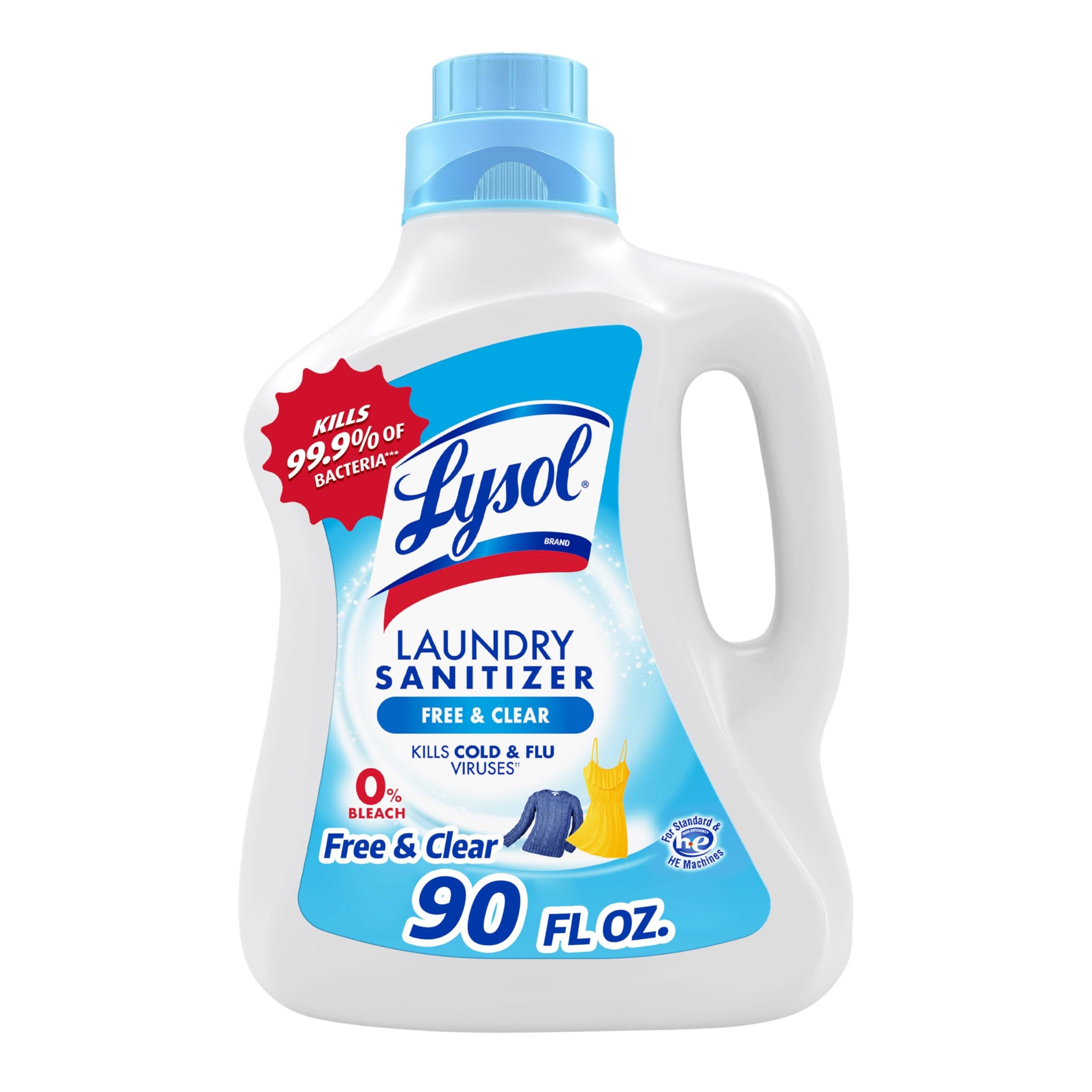 Lysol Laundry Sanitizer Additive, Free & Clear, Free from Fragrance and Dyes, 0% Bleach Laundry Sanitizer, Bacteria-causing Laundry Odor Eliminator