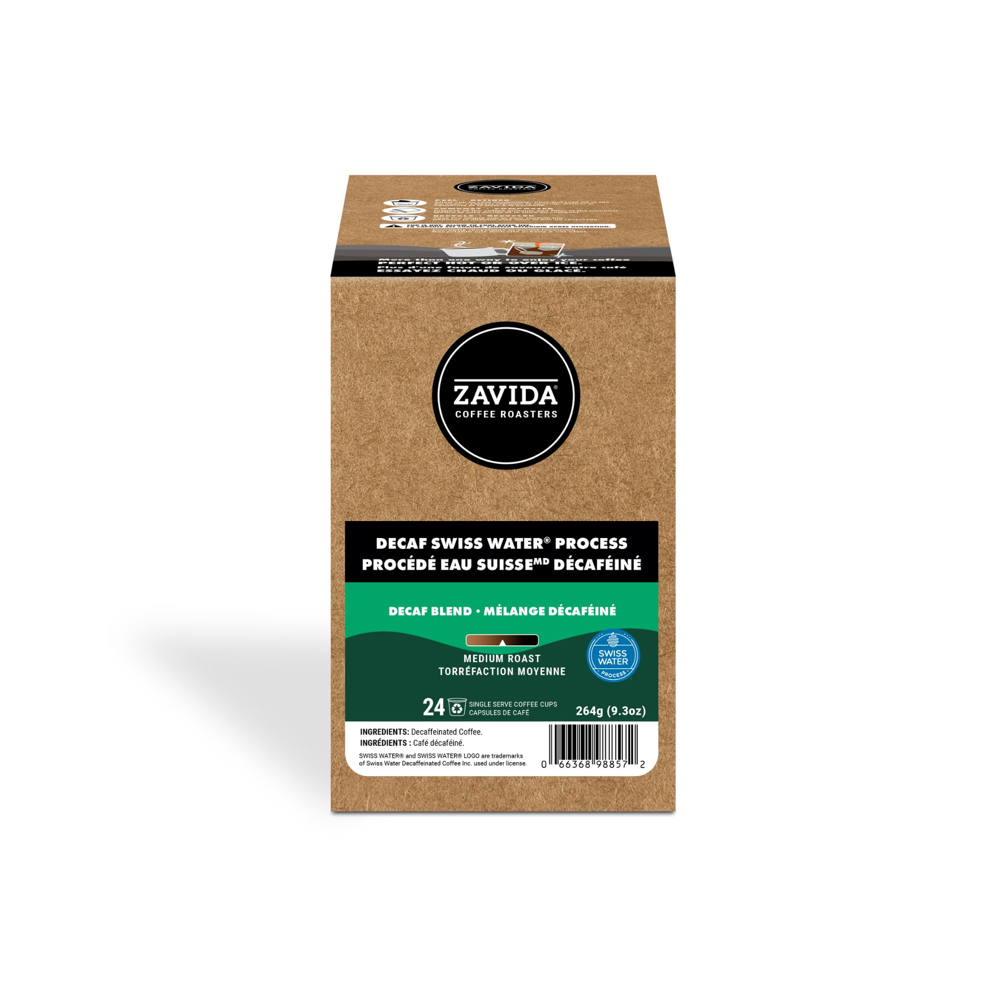 Zavida Decaf Swiss Water Process Single Serve Coffee K Cup Pods, 24 Count