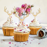 AUMIO Deer Cupcake Toppers Wooden Baby Shower Woodland Antler Cake Picks Party Decorations Wedding Hunting Boho Rustic Country Birthday Party Supplies