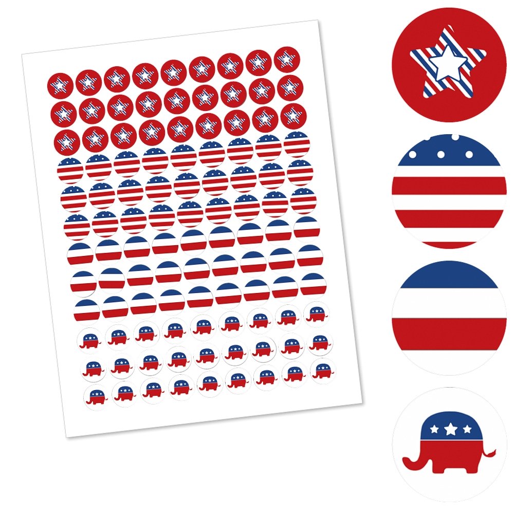 Big Dot of Happiness Election Republican - Political Election Party Round Candy Sticker Favors - Labels Fit Chocolate Candy (1 Sheet of 108)