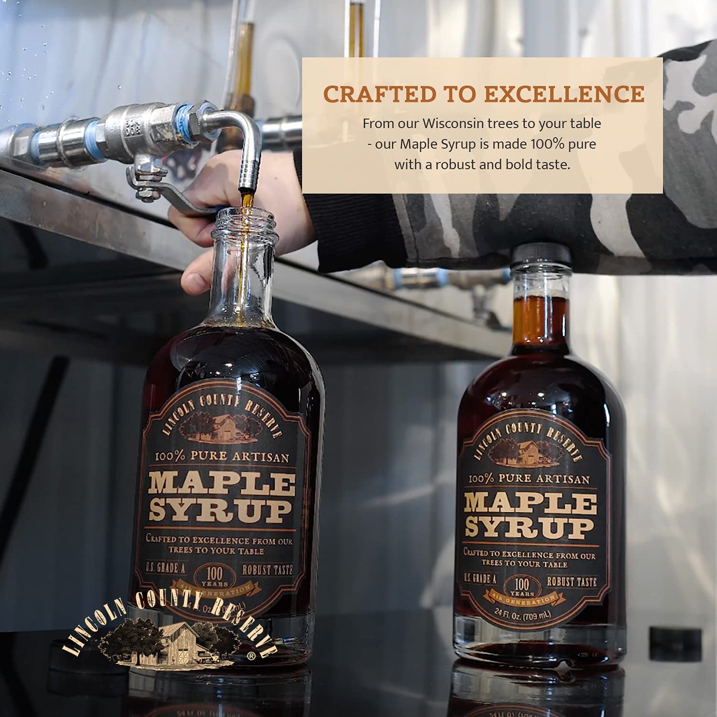 Lincoln County Reserve 100% Pure Maple Syrup with Robust Taste - 100% Pure Artisan Maple Syrup - Made in the USA, 24 oz Glass Bottle 3 Pack