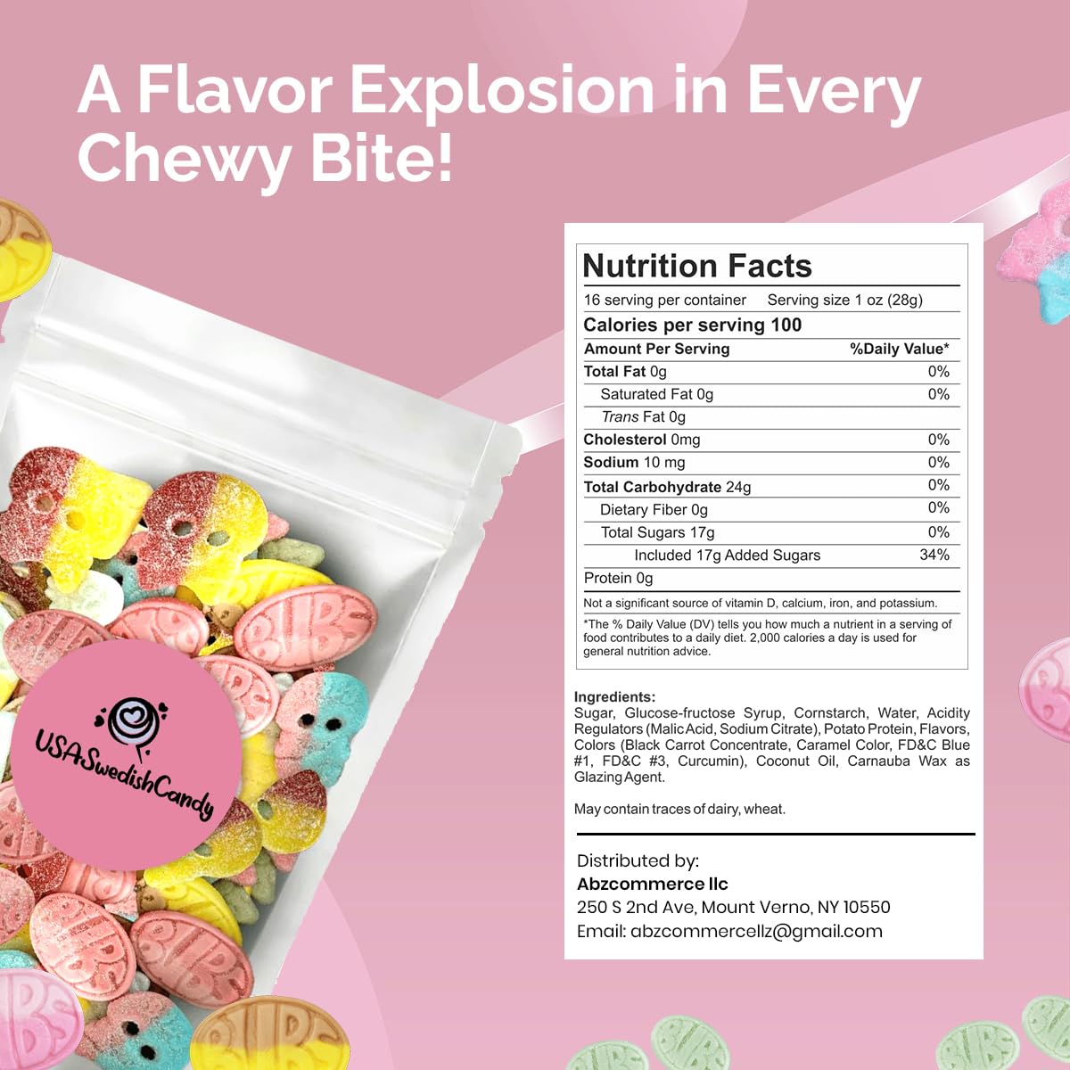 Swedish Candy Mix (1/2 Pound) - Ovals, Skulls, and Tutti Frutti, Sweet and Sour Swedish Gummies - Best Vegan Candy - Bubs Godis From Sweden