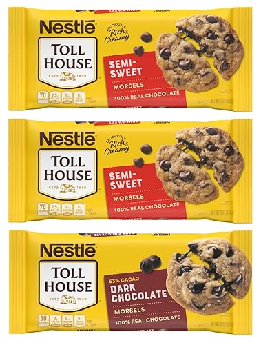 Nestlé Toll House Chocolate Chips, Pack of 3 - Includes Two, 12 oz. Bags of Semi-Sweet Chocolate Chips and One, 10 oz. Bag of Dark Chocolate Chips