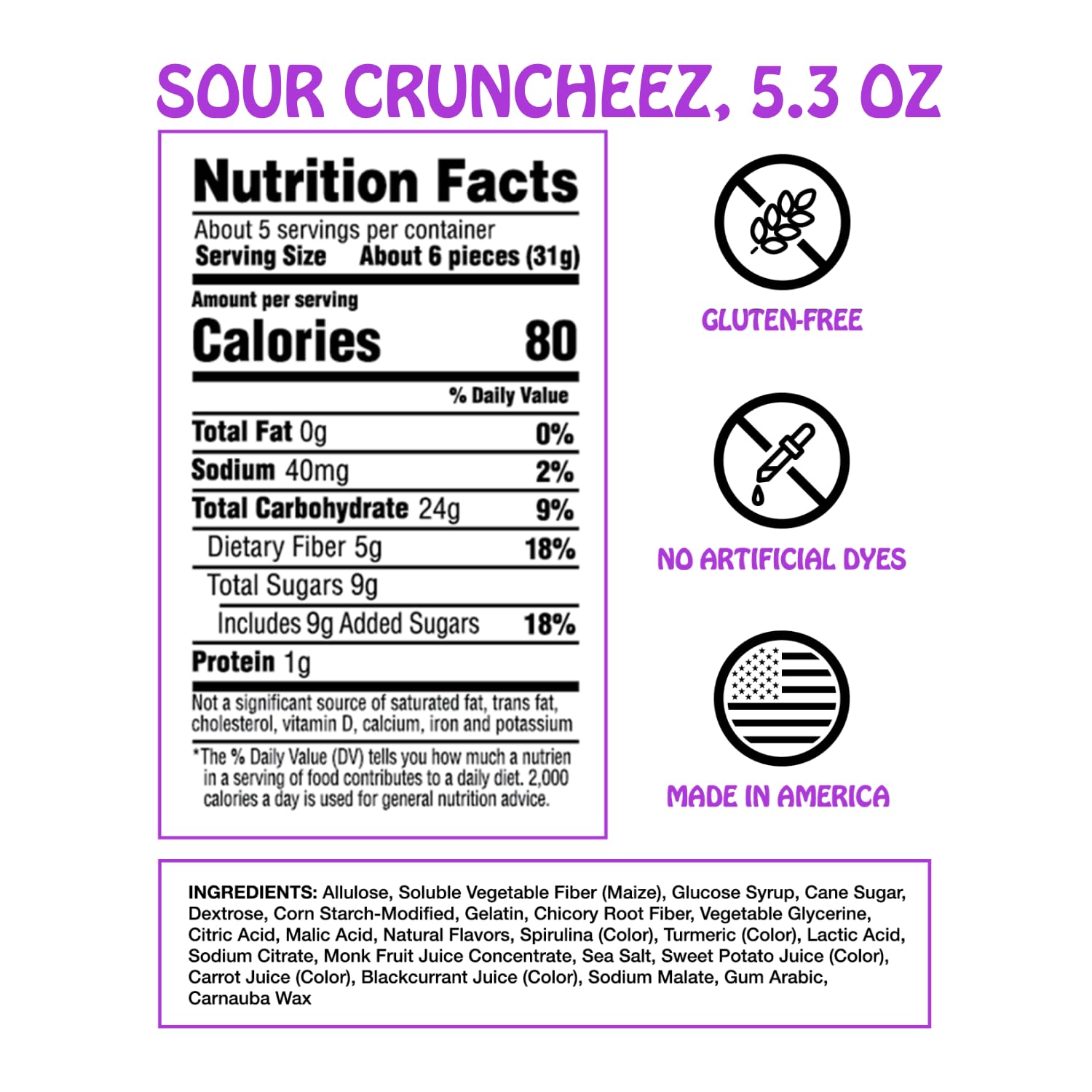 Rotten Sour Gummy Cruncheez - Low Sugar, Low Calorie, 5g Gut-Friendly Prebiotic Fiber, Gluten Free Candy, No Artificial Dyes - 5.3 oz Share Pack