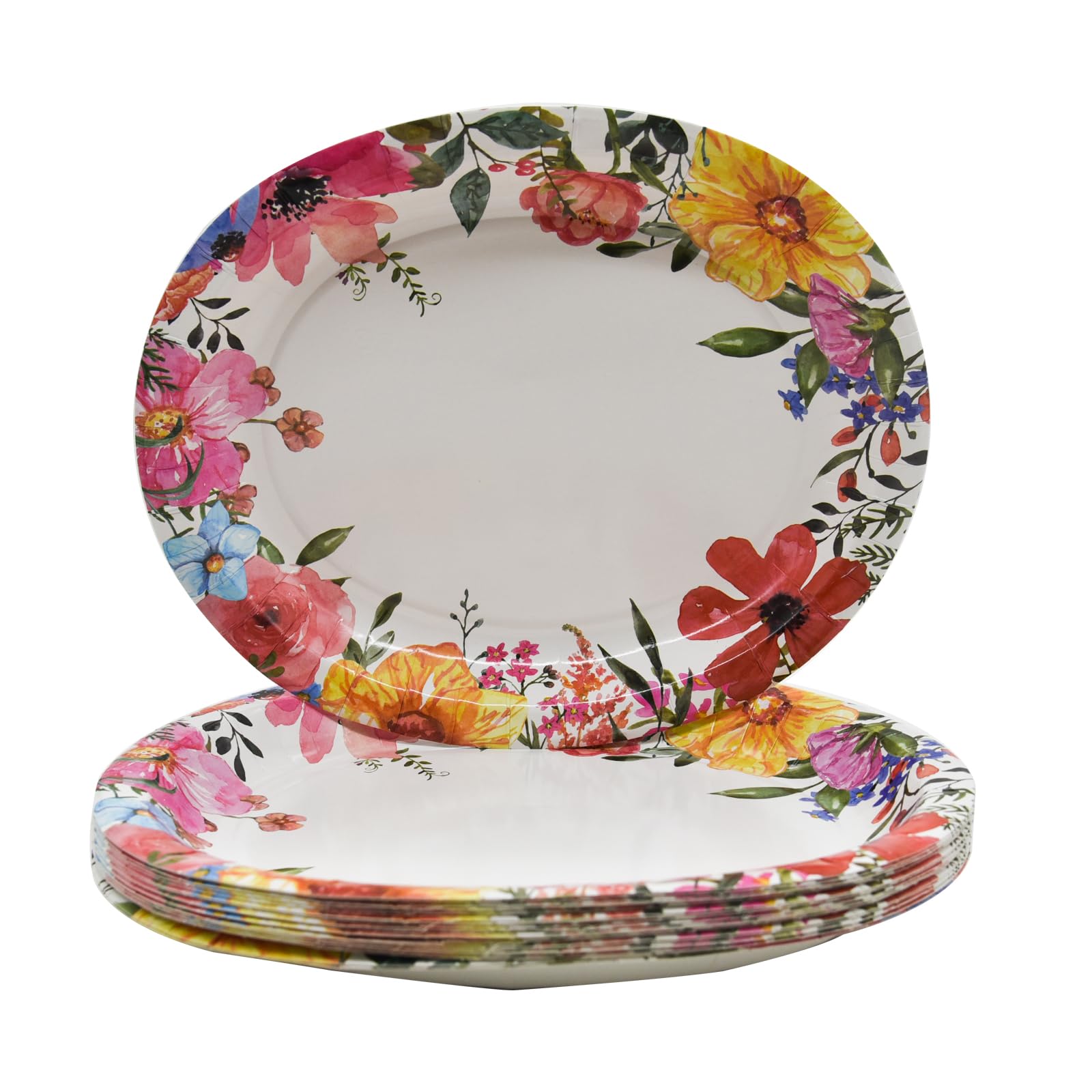 SMYAXUNW 20pcs 12.6" Large Oval Disposable Paper Plates, Floral Design, Party Supplies, Dinner Plates for All Occasions