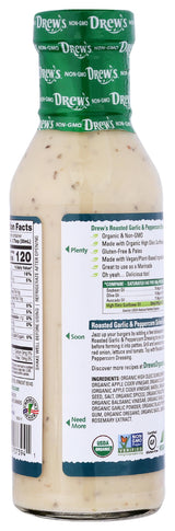 Drew's All-Natural Salad Dressing and 10 Minute Marinade, Roasted Garlic & Peppercorn, 12-Ounce Bottle