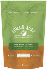 100% Kona Coffee - Whole Bean, Medium roast, Single estate gourmet coffee, 8 ounces, Farm fresh roasted from Domain Kona Coffee