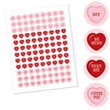 Conversation Hearts - Valentine's Day Favors - Round Candy Stickers - 108pc