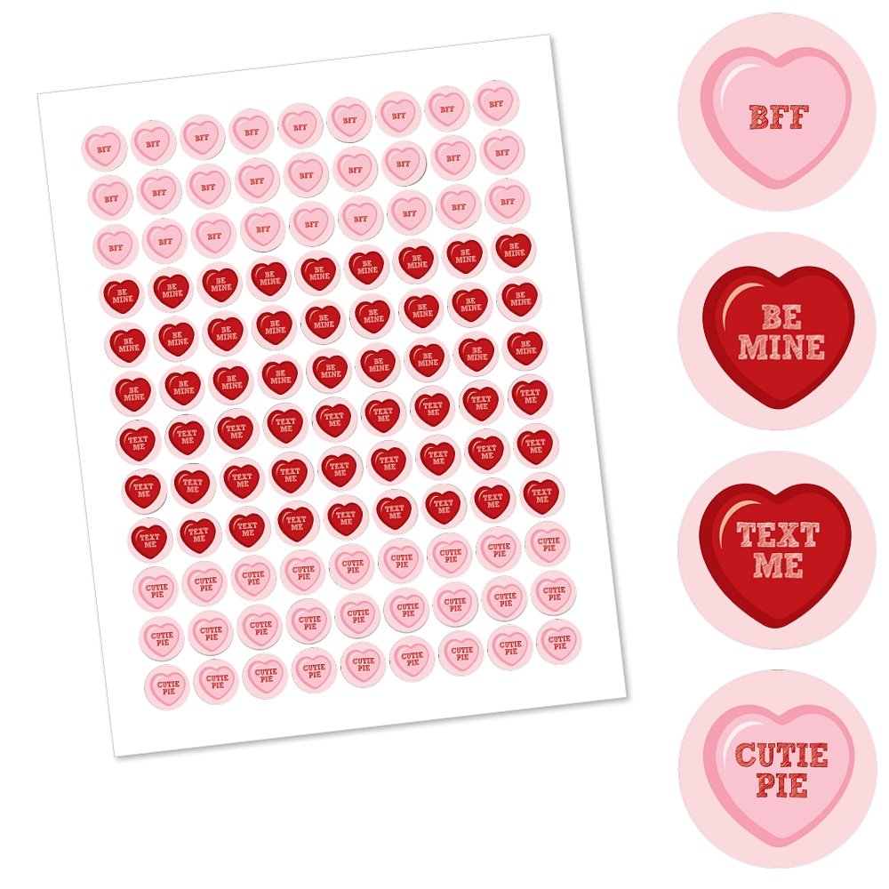 Conversation Hearts - Valentine's Day Favors - Round Candy Stickers - 108pc