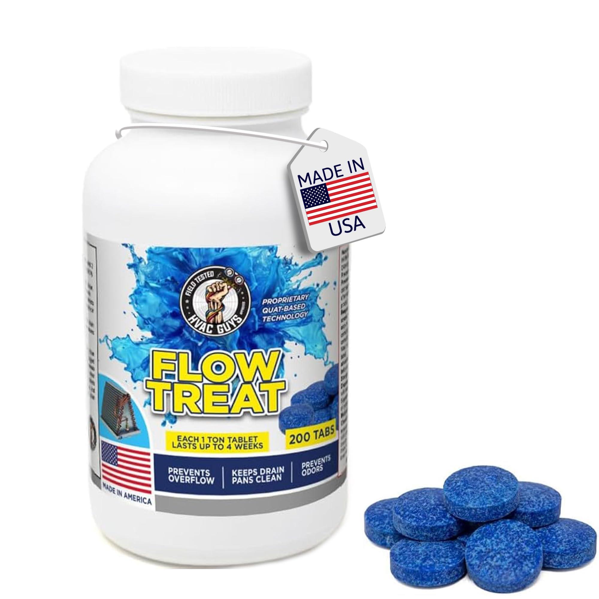 HVAC GUYS - Flow Treat Tabs - 200 Tablets | AC Drain Line Cleaner | Prevents Odors, Keeps HVAC Drain Pan Clean, Prevents Overflow | One Tablet Lasts