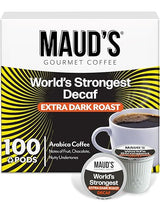 Maud's World's Strongest Decaf Coffee Pods, 100 ct, Decaffeinated Dark Roast Coffee in Single Serve Pods - 100% Arabica Coffee, Compatible with Keurig