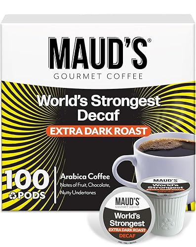 Maud's World's Strongest Decaf Coffee Pods, 100 ct, Decaffeinated Dark Roast Coffee in Single Serve Pods - 100% Arabica Coffee, Compatible with Keurig