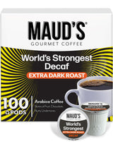 Maud's World's Strongest Decaf Coffee Pods, 100 ct, Decaffeinated Dark Roast Coffee in Single Serve Pods - 100% Arabica Coffee, Compatible with Keurig