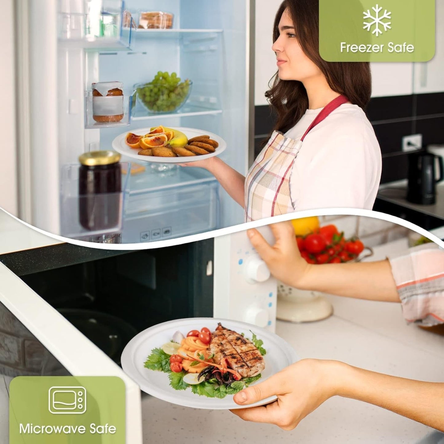250 PCS Compostable Paper Plates and Utensils Set (EXTRA LONG), White Microwaveable Compostable Dinnerware Set, Disposable Plates, Bowls & Cutlery