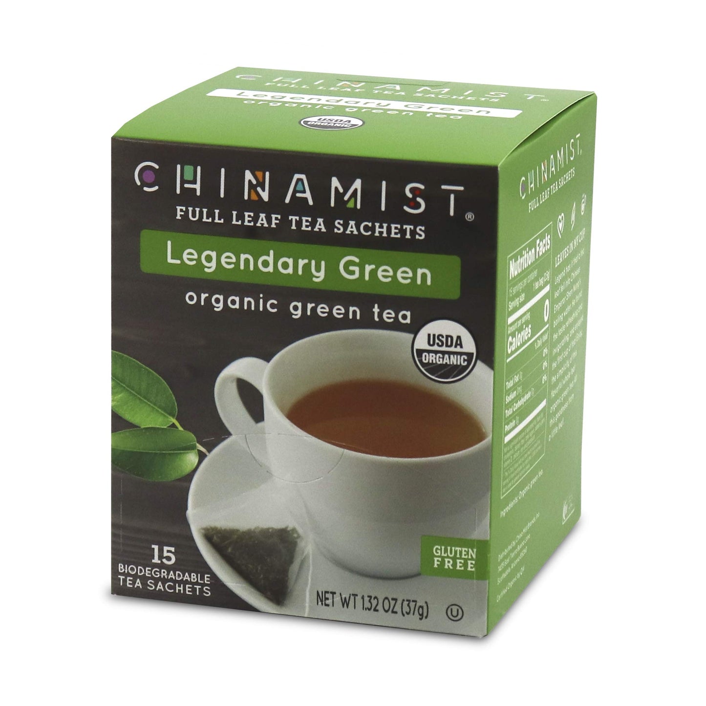 China Mist - Legendary Green Organic Full Leaf Tea Sachet, 15 count box - Biodegradable and Individually Wrapped (1 Pack)