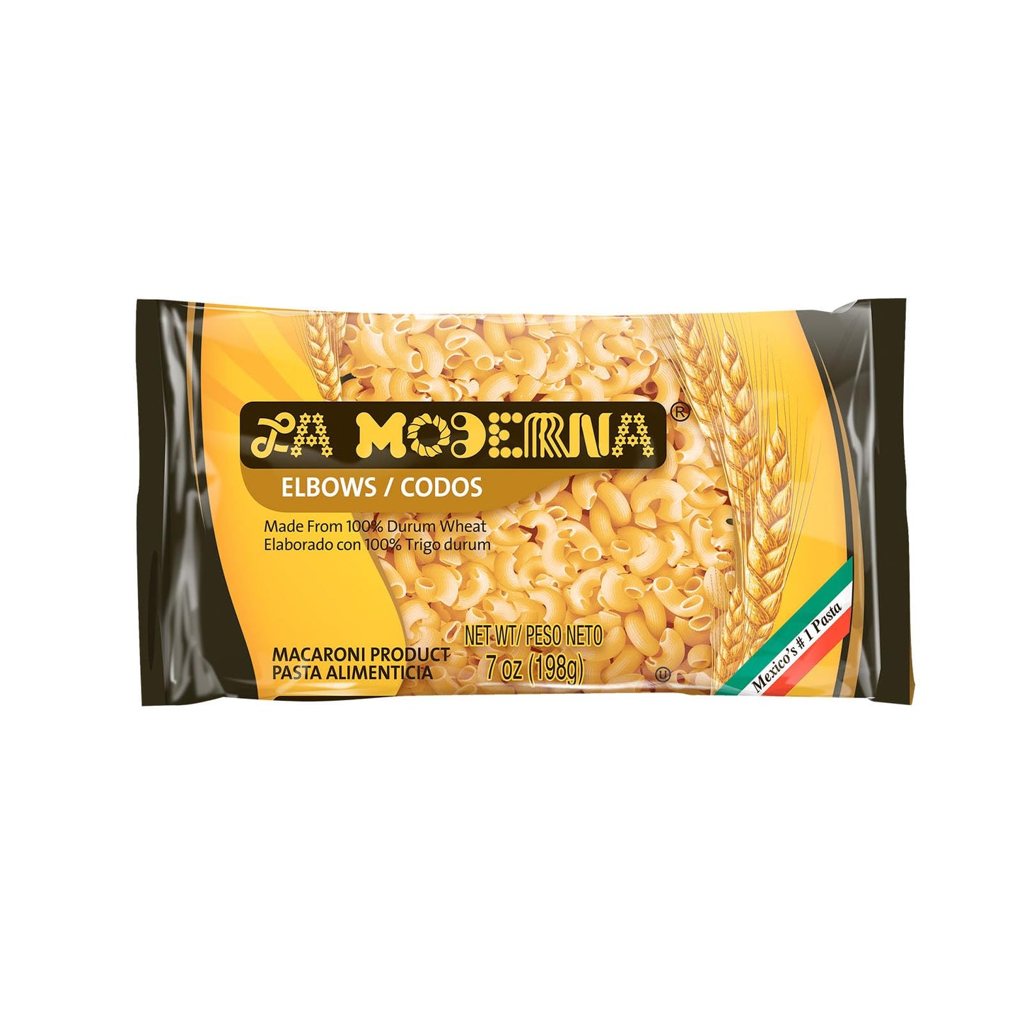 LA MODERNA, Elbow Codos Pasta, 7 oz (Pack of 1) | Enriched Durum Wheat Semolina | Kosher, Non-GMO, Iron and Vitamin-Fortified | Perfect for Soups