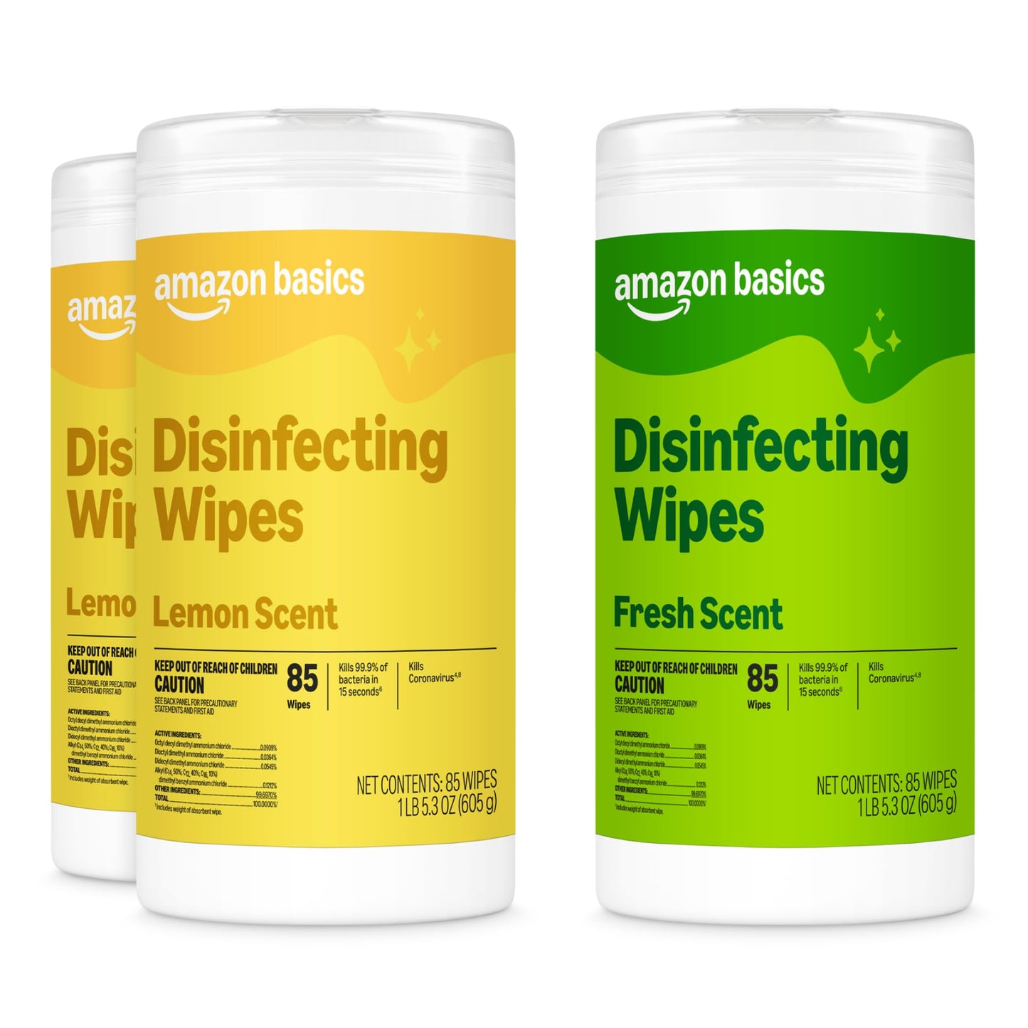Amazon Basics Disinfecting Wipes, Lemon & Fresh Scent, Sanitizes, Cleans, Disinfects & Deodorizes, 255 Count (3 Packs of 85), Packaging May Vary