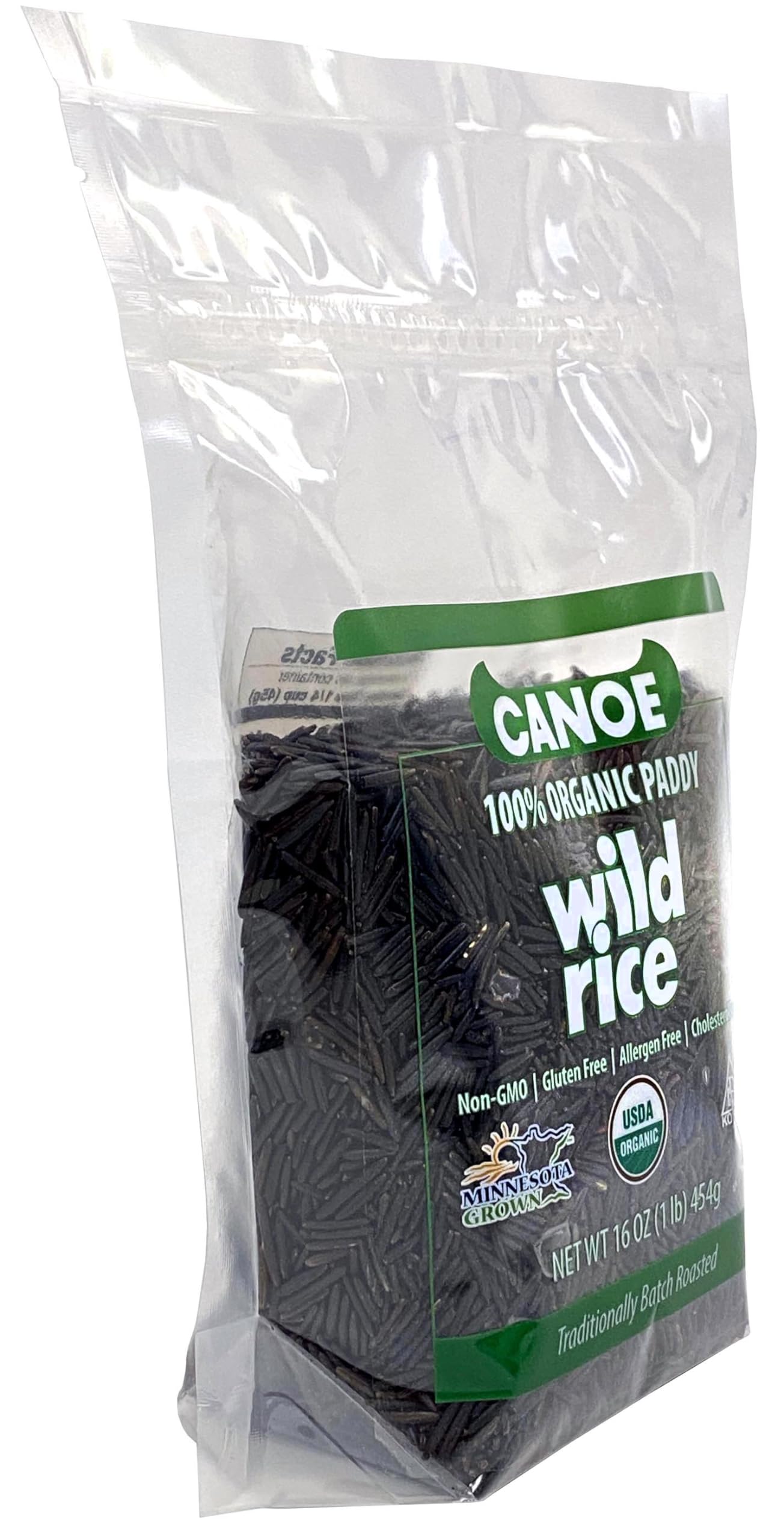 Canoe 100% Organic Whole Grain Wild Rice, Minnesota Harvested, 1 lb