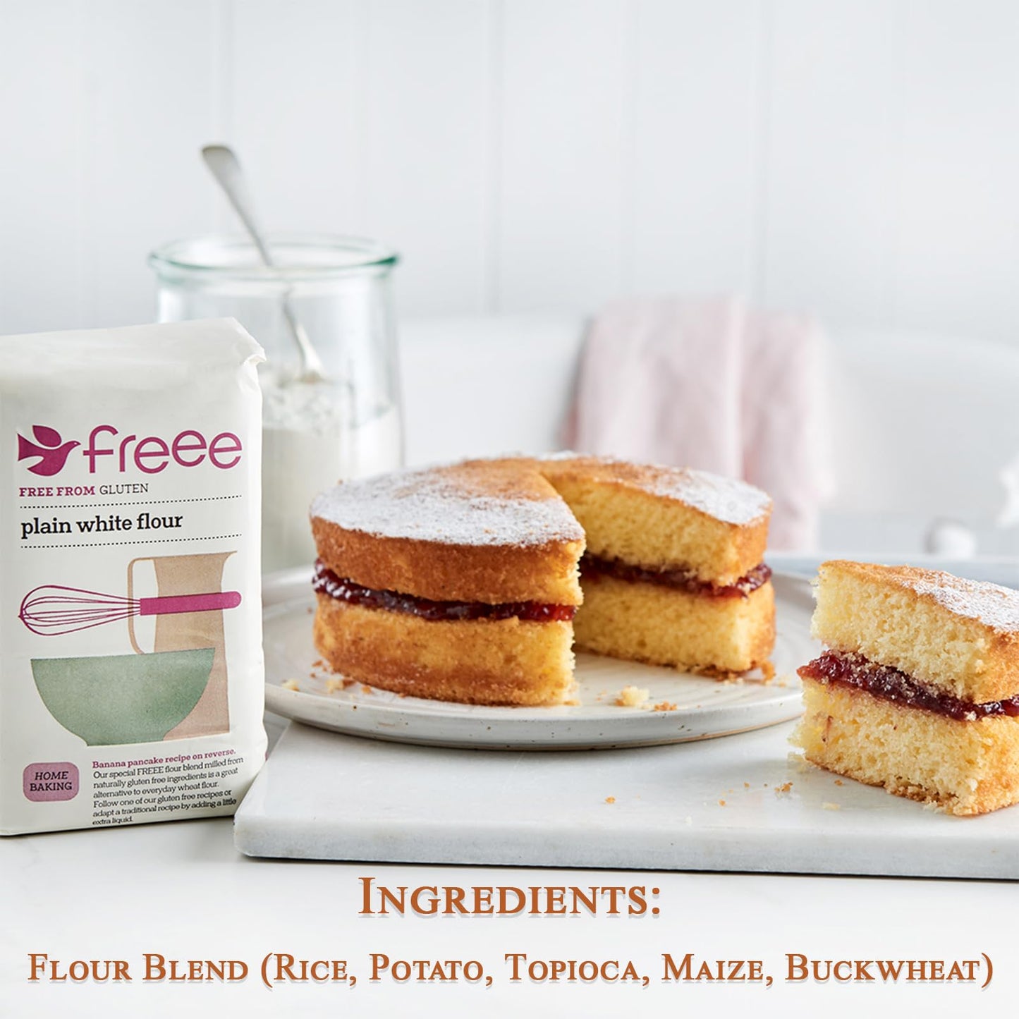 freee Plain White Flour Bag 2.2 lb (1 kg) | Gluten Free All-Purpose Flour Blend for Baking Bread, Cakes, Pastries & Cookies | Vegan, Kosher, Halal