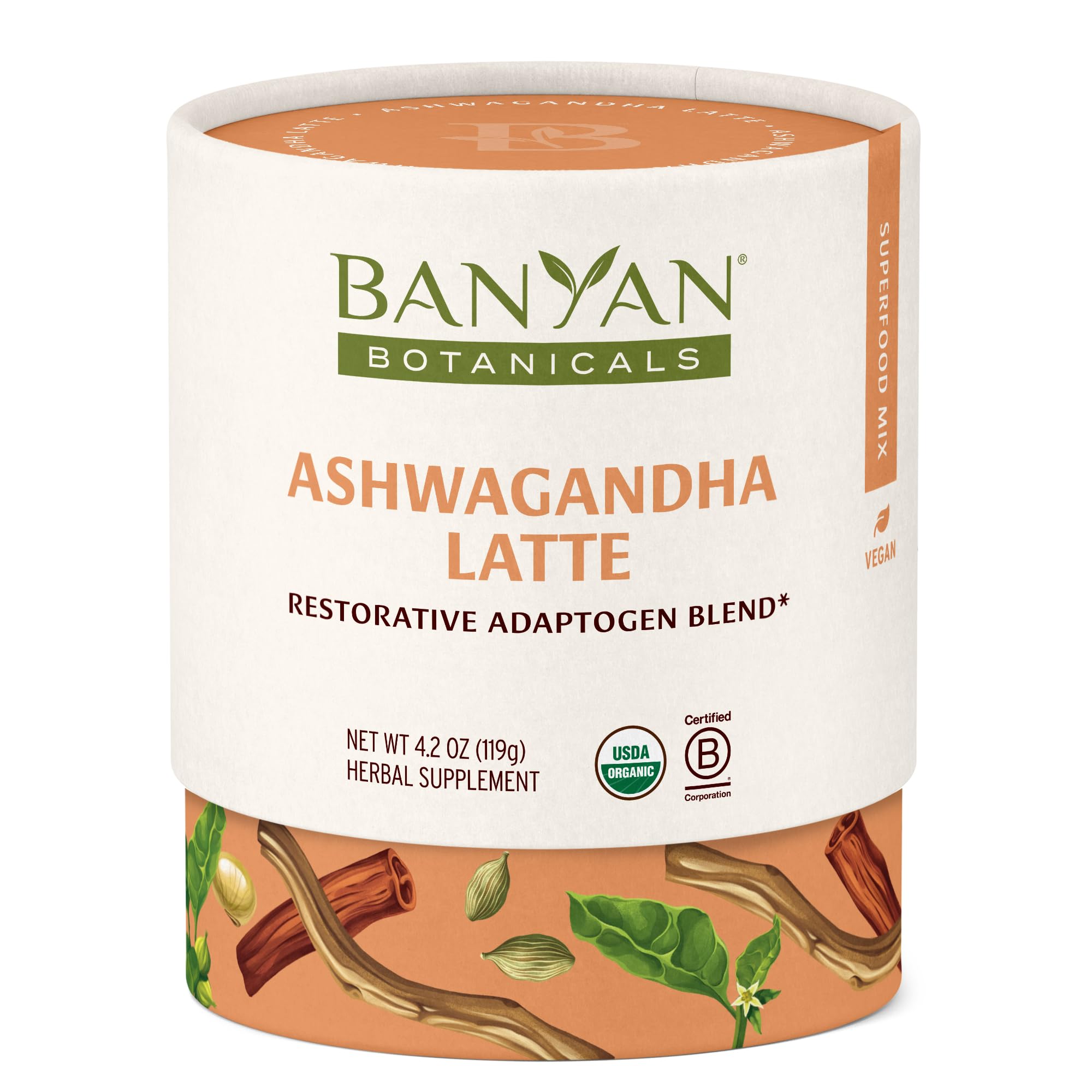 Banyan Botanicals Ashwagandha Latte - Caffeine-Free Organic Herbal Latte Mix - Instant Herbal Adaptogen Drink for Energy, Relaxation, and Nourishment*