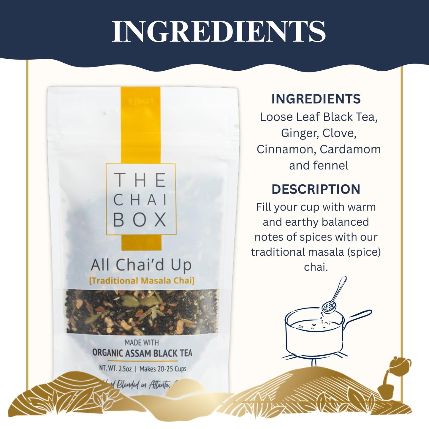 The Chai Box Loose Leaf 100% Organic Black Tea - Featured in Oprah's Favorite Things | Caffeinated Black Tea with Ginger, Cinnamon, Clove, Fennel