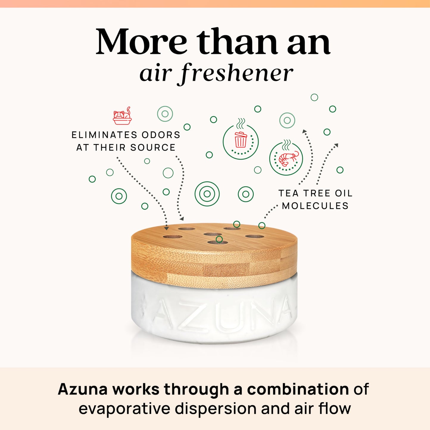 Azuna Air Freshener & Odor Eliminator for Strong Odor | 2 Room Kit Includes (2) Empty Luxe Glass Jar & 12oz Gel Refill with Tea Tree Essential Oil |