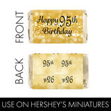 DISTINCTIVS Black and Gold 95th Birthday Mini Candy Bar Wrappers - 42 Stickers, 95th Birthday Decorations