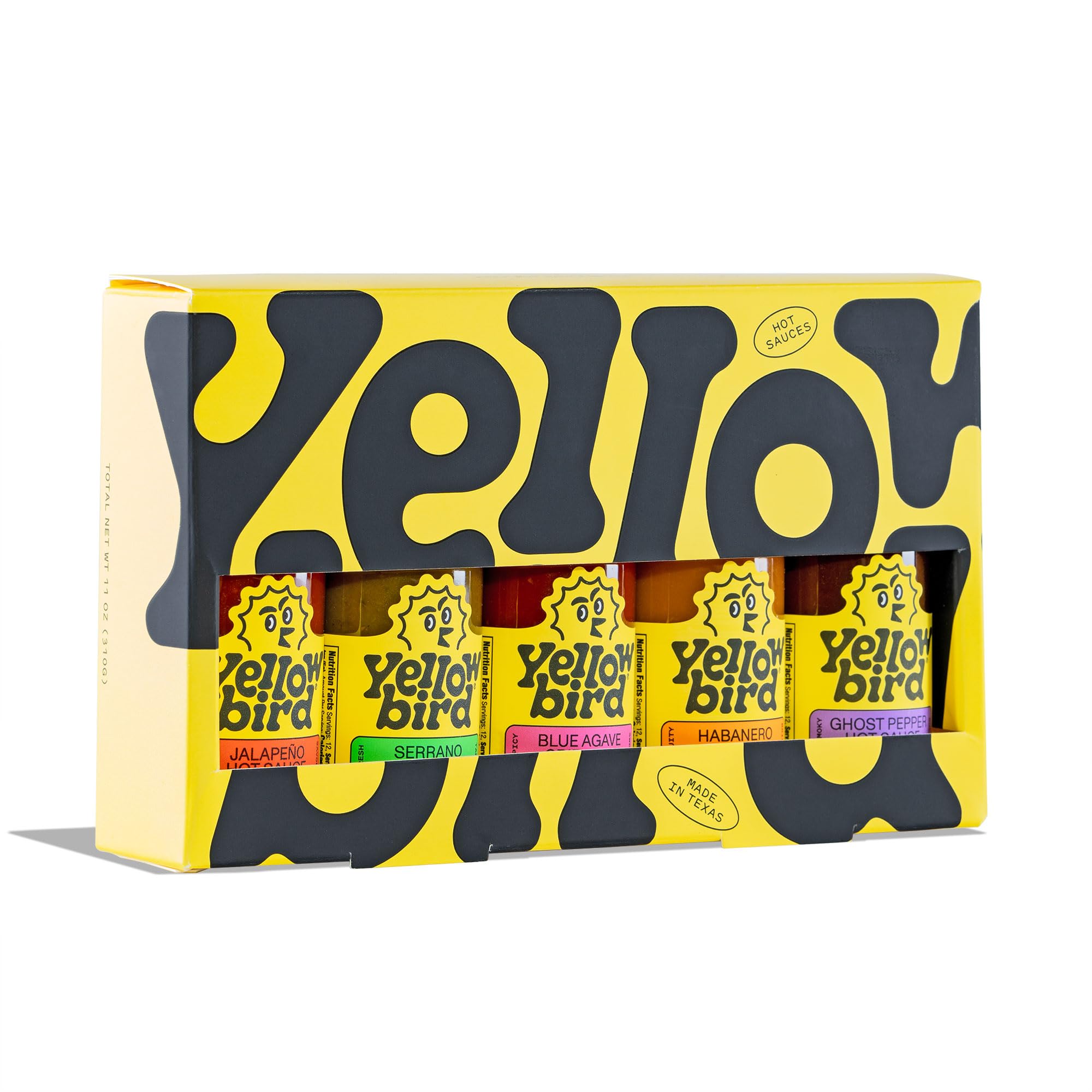 Yellowbird® Classic Hot Sauce Variety Set 2.2 oz Travel-Size (Mellow to Real Hot | 5 Flavors | Gift Pack
