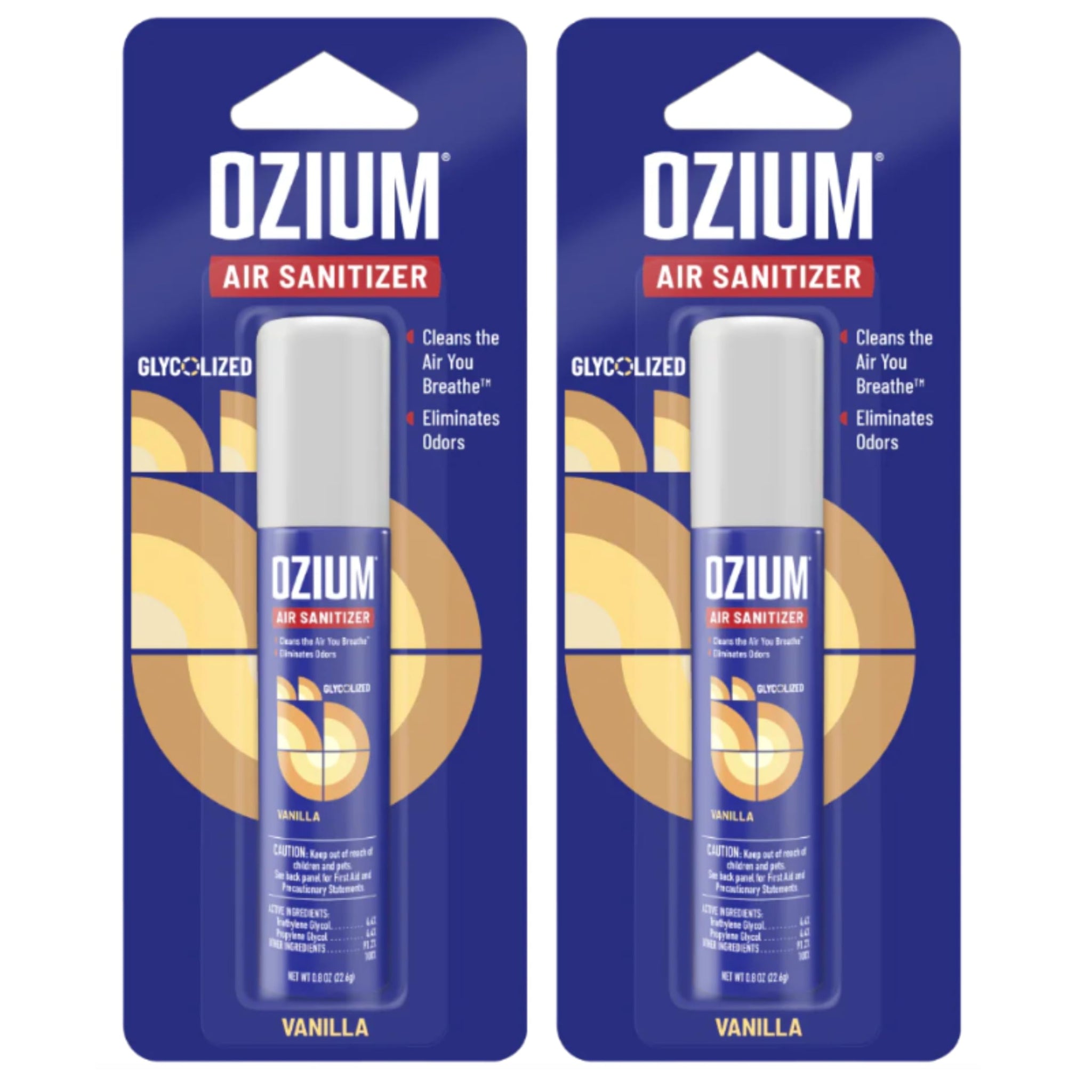 Ozium 0.8 oz. Air Sanitizer & Odor Eliminator for Homes, Cars, Offices and More, Vanilla Scent, Pack of 2