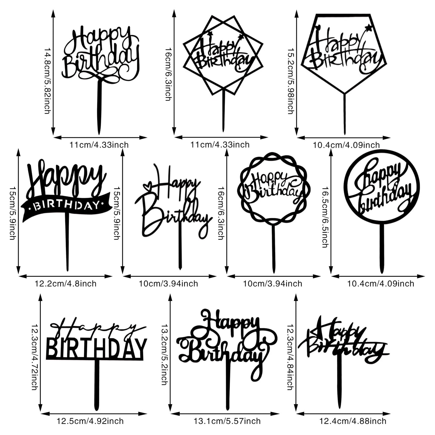 40 PCS Happy Birthday Cake Topper Acrylic Cupcake Topper A Series of Birthday Cake Supplies Decorations 10 Styles 4 Colors