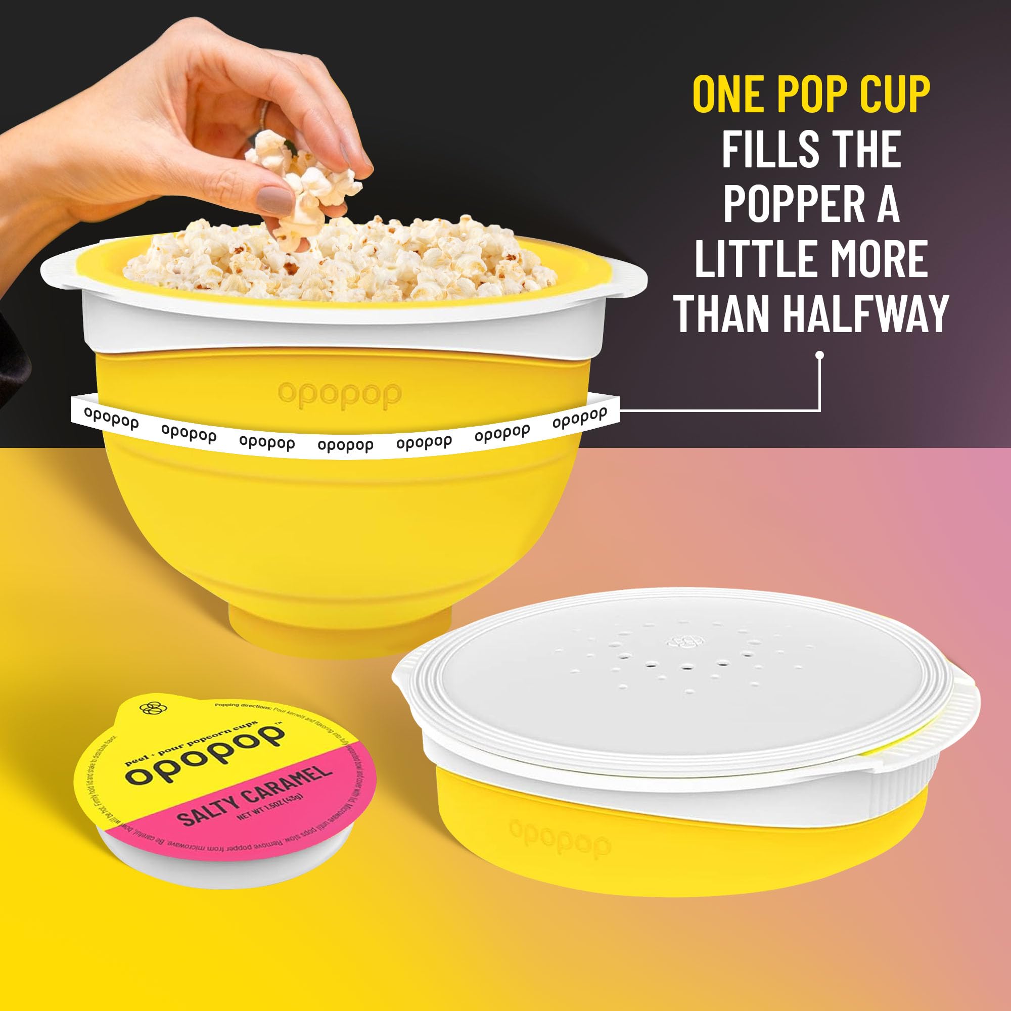 Opopop Microwave Popcorn - Pop Cups Salty Caramel 6-Pack, Non-GMO Gourmet Popcorn Kernels & Popcorn Flavoring, Caramel Popcorn, Gluten Free Snacks