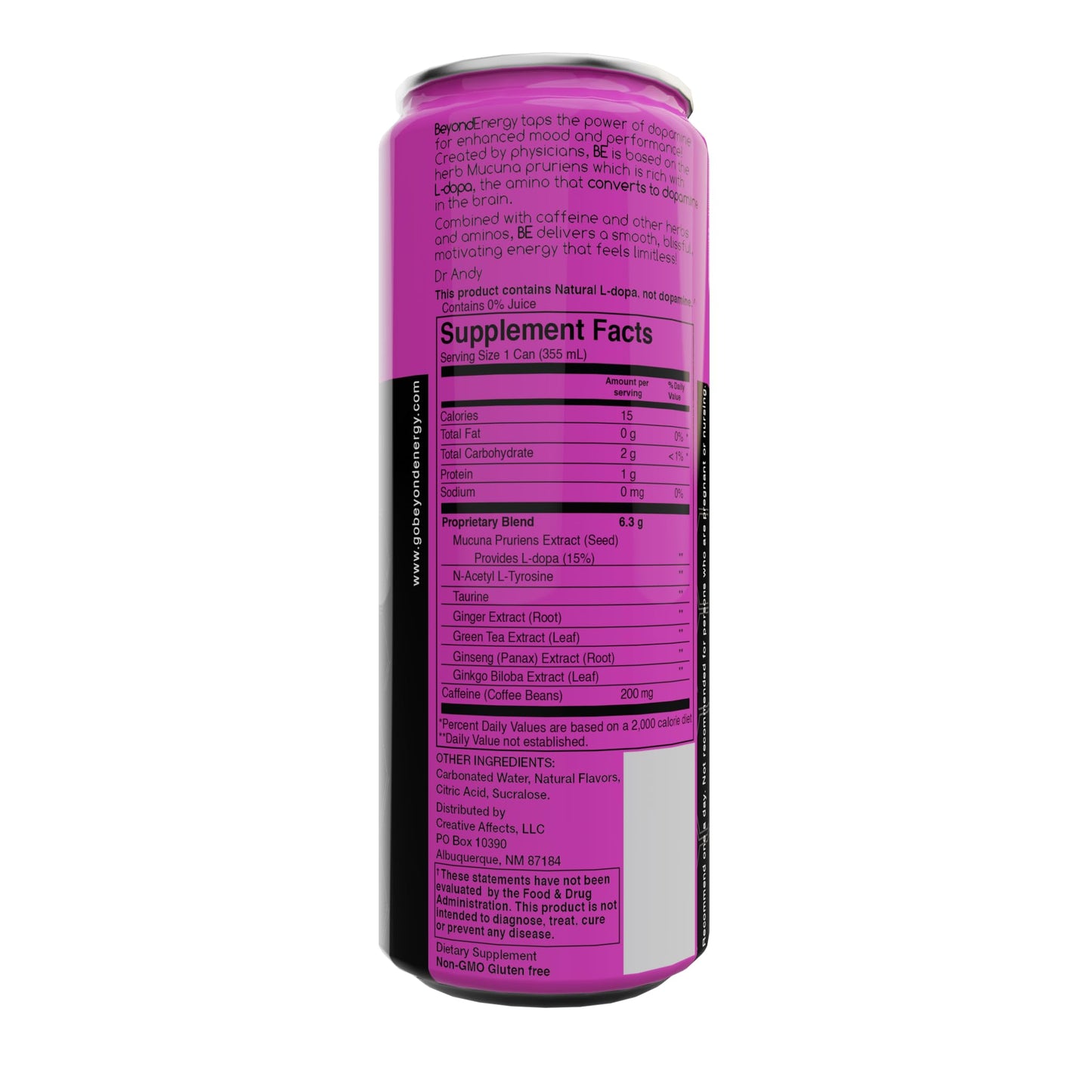 Beyond Energy - 12 Pack - Dark Berry Herbal Energy Drink, Naturally Sourced L-Dopa with Mucuna Pruriens, Aminos, Antioxidants, 200mg Caffeine - (Dark
